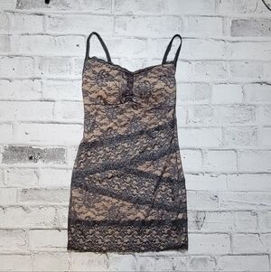 Ark & Co Gray & Nude Lace Bodycon Mini Dress Adjustable Straps M